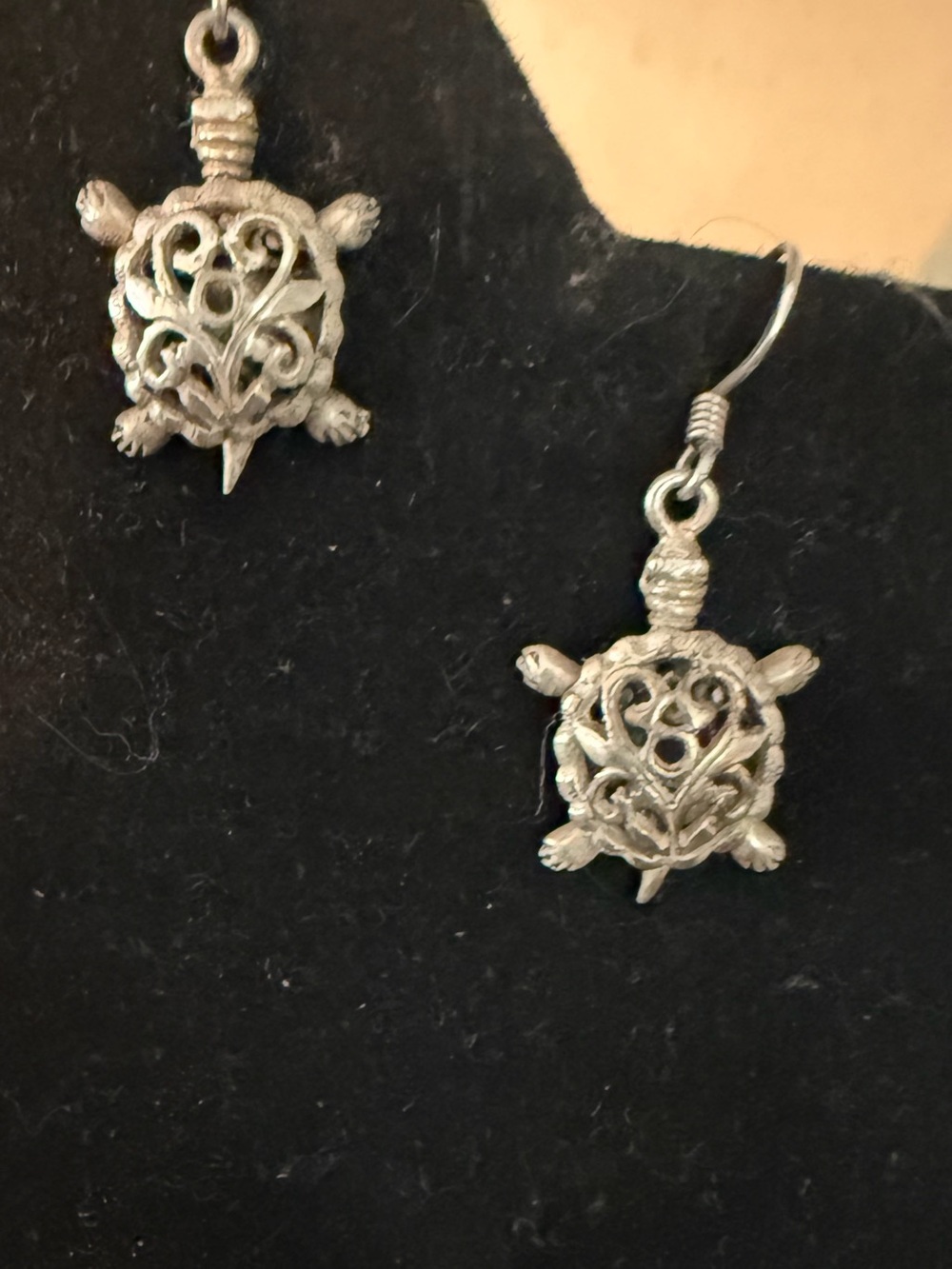 Silver Turtle Drop Earrings - Filigree Sea Turtle Dangle